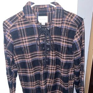 American Eagle Lace Up Oversized Plaid Flannel